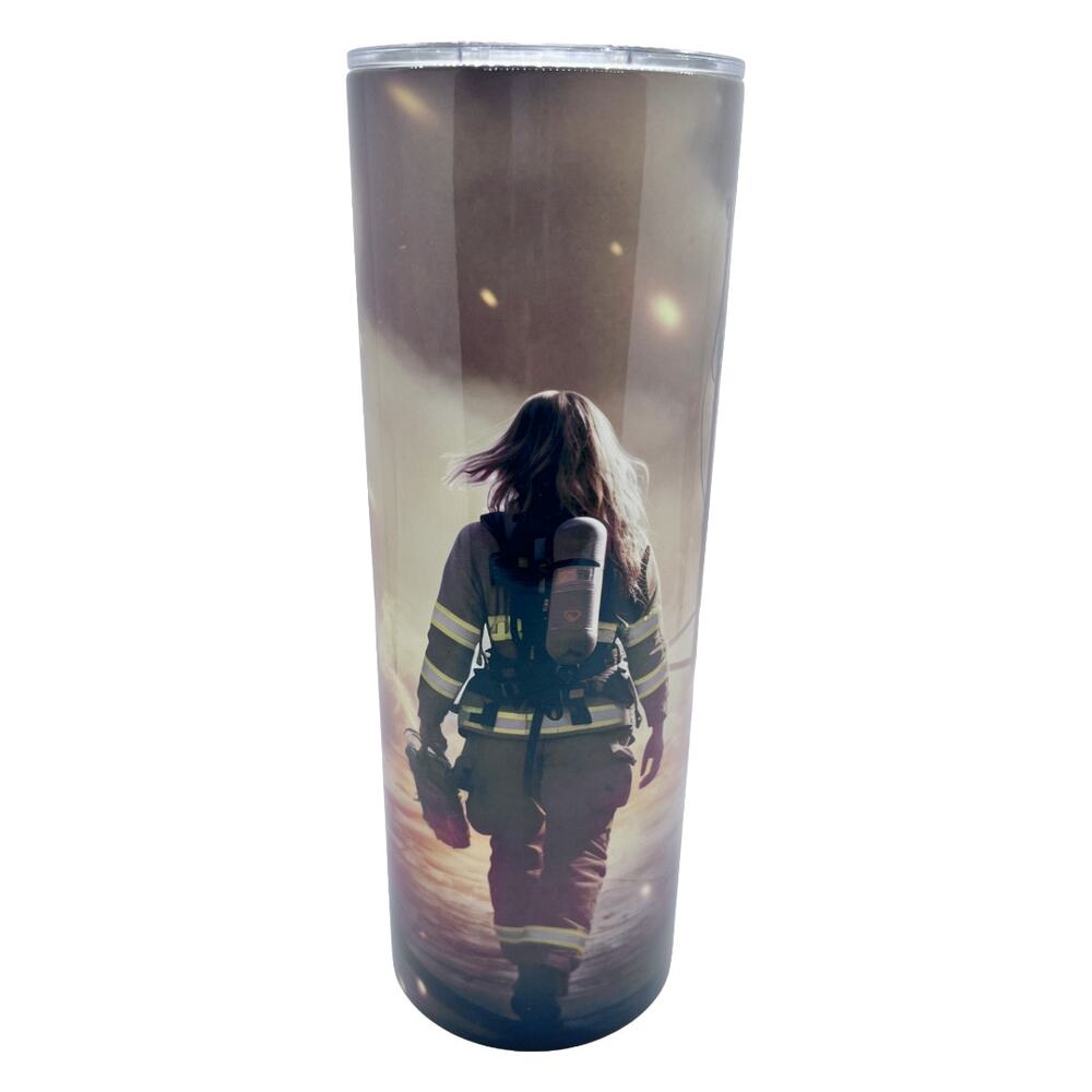 Female Firefighter 20 oz Skinny Tumbler Stainless Steel Lid Straw New